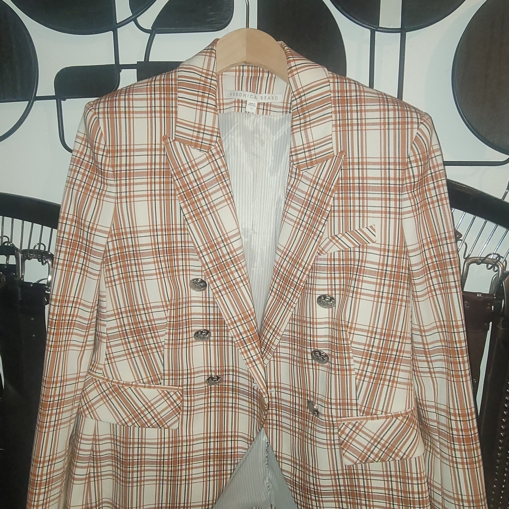 Veronica Beard Brown and Cream Plaid Blazer